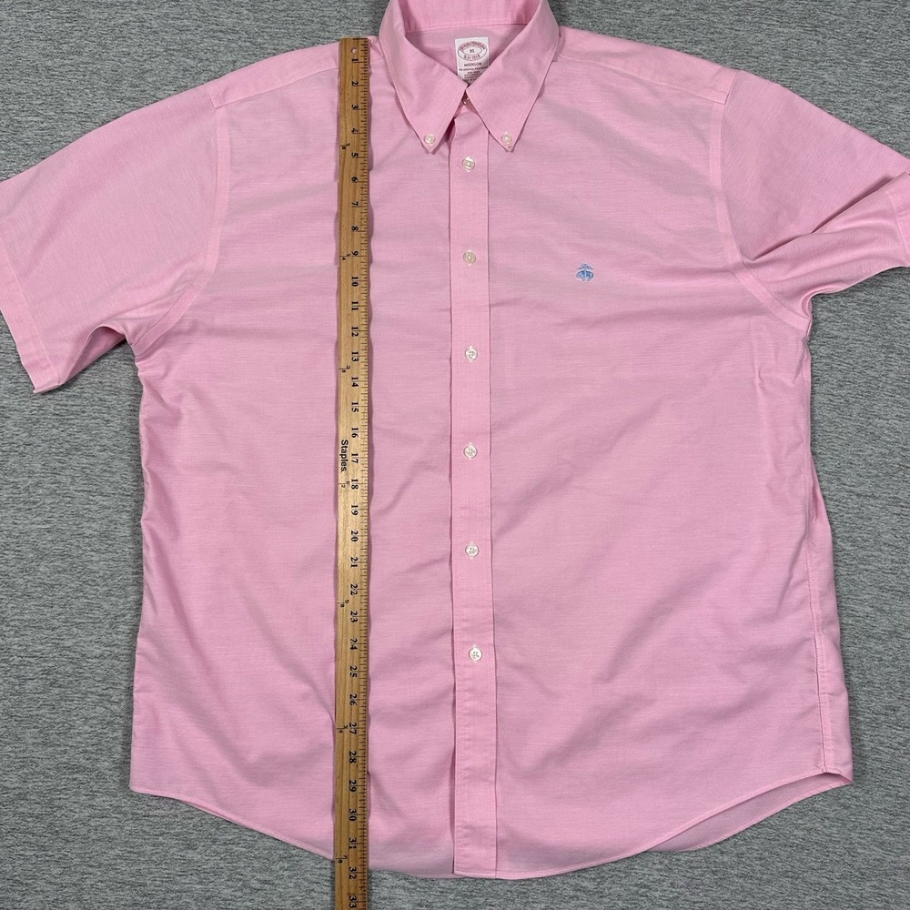 Brooks Brothers Shirt Mens Size XL Pink Madison Short Sleeve Button Down STAIN - Picture 6 of 8